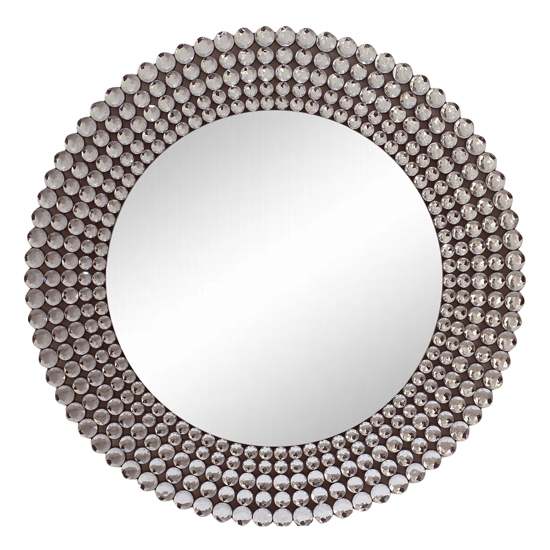 crystal beaded black round shaped mirror